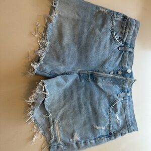 Agolde Parker Long Blue Jean Shorts Frayed Hem